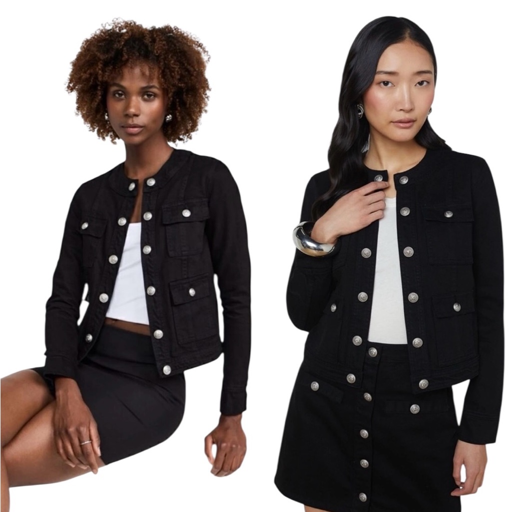 Nwt $450 L’agence Multiple Sizes Yari Collarless Denim Jacket In Black Noir